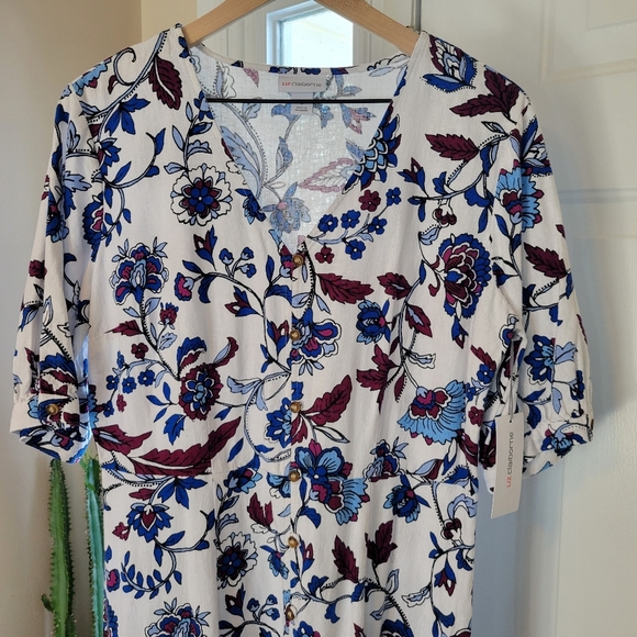 NWT Liz Claiborne‎ Linen Floral Flowey Shortsleeve Dress, Size 6, Wedding Guest - Picture 4 of 10